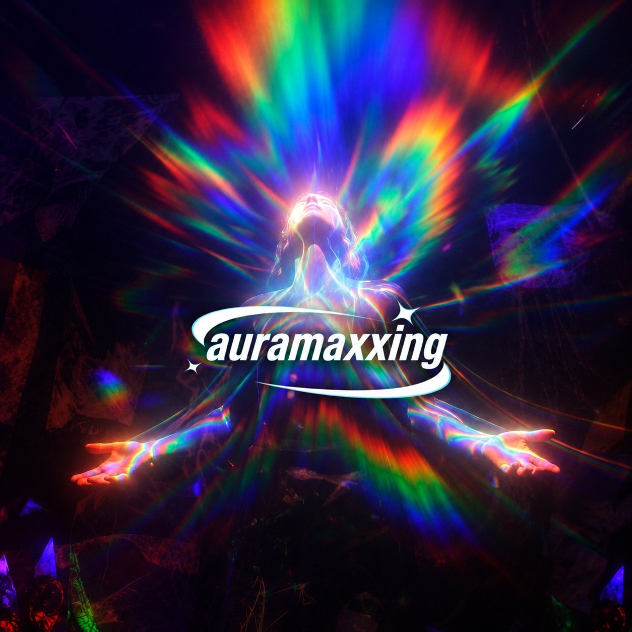 Prismatic aura burst from a transcendent figure